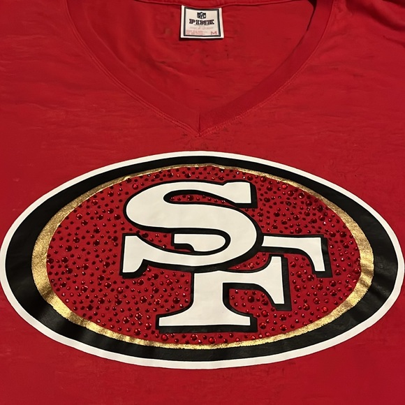 PINK - Victoria's Secret San Francisco 49ers NFL Red Gold Rhinestone T-Shirt - Picture 3 of 10